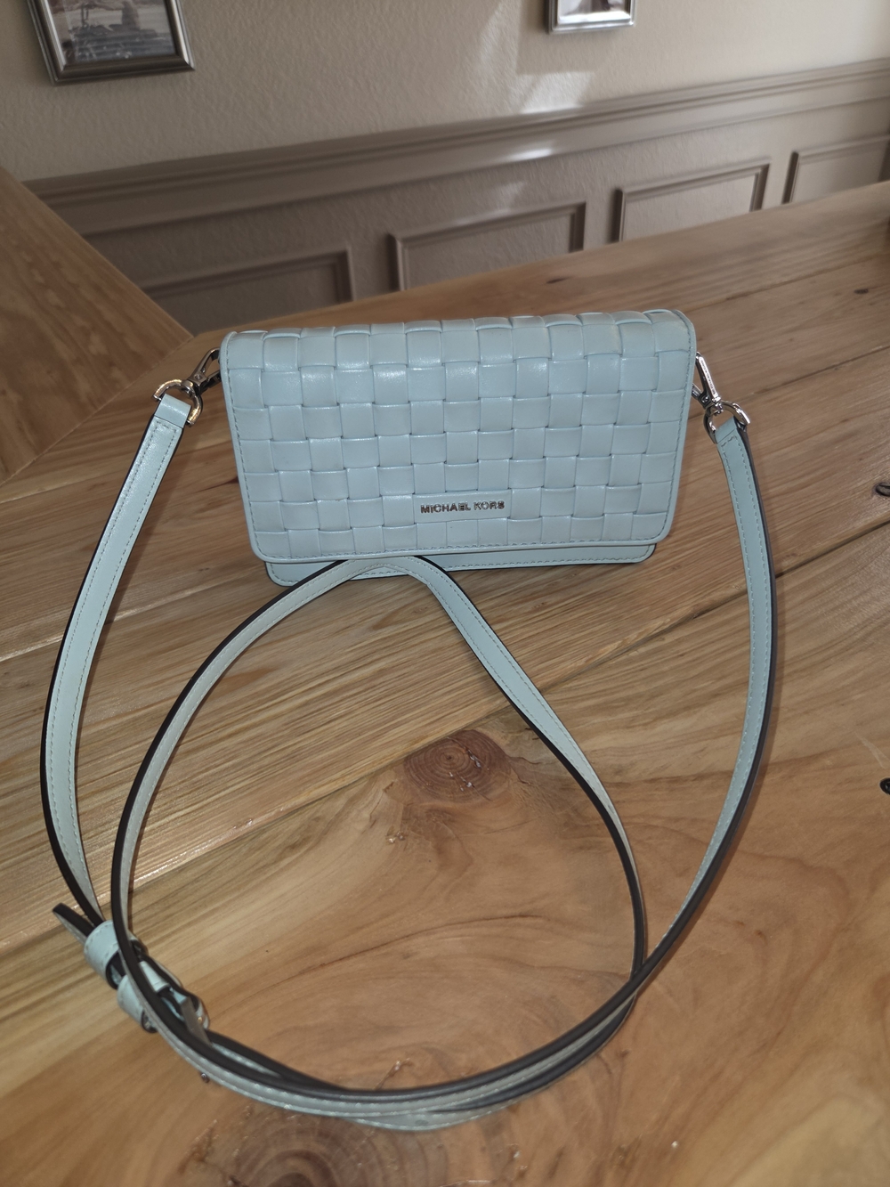 Michael Kors Women's Woven Crossbody Bag in Light Blue
